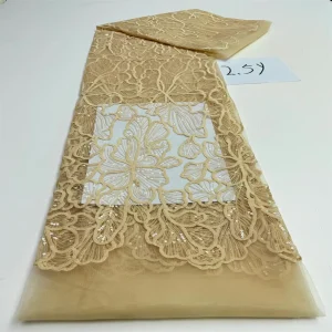 Luxurious Nigerian African Beaded Lace Fabric High Quality Sequins Embroidery African French Lace Fabric For Sewing 2.5 Yards