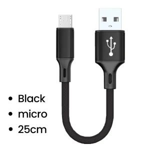 25cm Short Cable USB to Type C/Micro Fast Charging Data Transfer Wire For iPhone 15 Pro Xiaomi Huawei Samsung Oneplus Cellphones