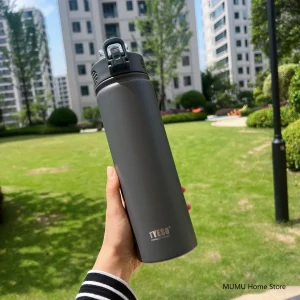 TYESO 600/750ML Thermos Bottle With Straw Stainless Steel Car Thermal Cup Sports Water Bottles Keeps Cold and Heat Thermal Mug