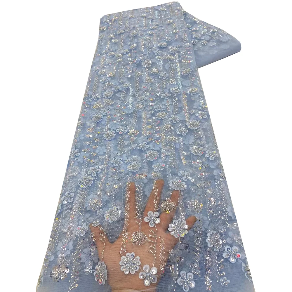 African Lace Fabric 2025 High Quality French 3D Flower Sequins Embroidery Beads Tulle Lace Fabric For Party Dress - Image 24