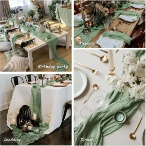 10Pcs CheeseCloth Table Runner, 40x270cm Boho Gauze Fabric Rustic Sheer TableRunner for Wedding Bridal Shower Party Banquet