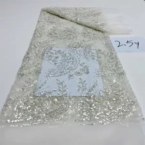 Luxurious Nigerian African Beaded Lace Fabric High Quality Sequins Embroidery African French Lace Fabric For Sewing 2.5 Yards