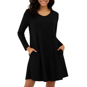 Fashionable Round-neck Long-sleeve Sequin Dress