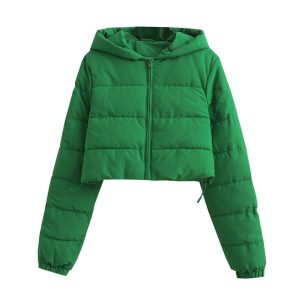 Womens Short Multi-Colored Cotton Puffer Jacket With Hood