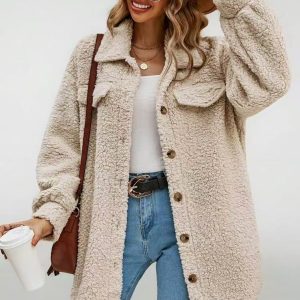 Women's Teddy Bear Plush Mid-Length Hooded Faux Fur Coat