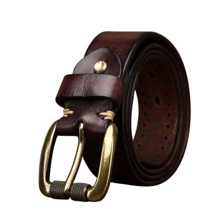 Handmade Retro Chino-style Belt With A Top-layer Cowhide Hollowed-out Design And A Casual Zinc-alloy Buckle For Denim
