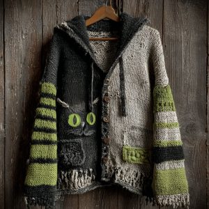 Retro Hooded Casual Knitted Cardigan Sweater