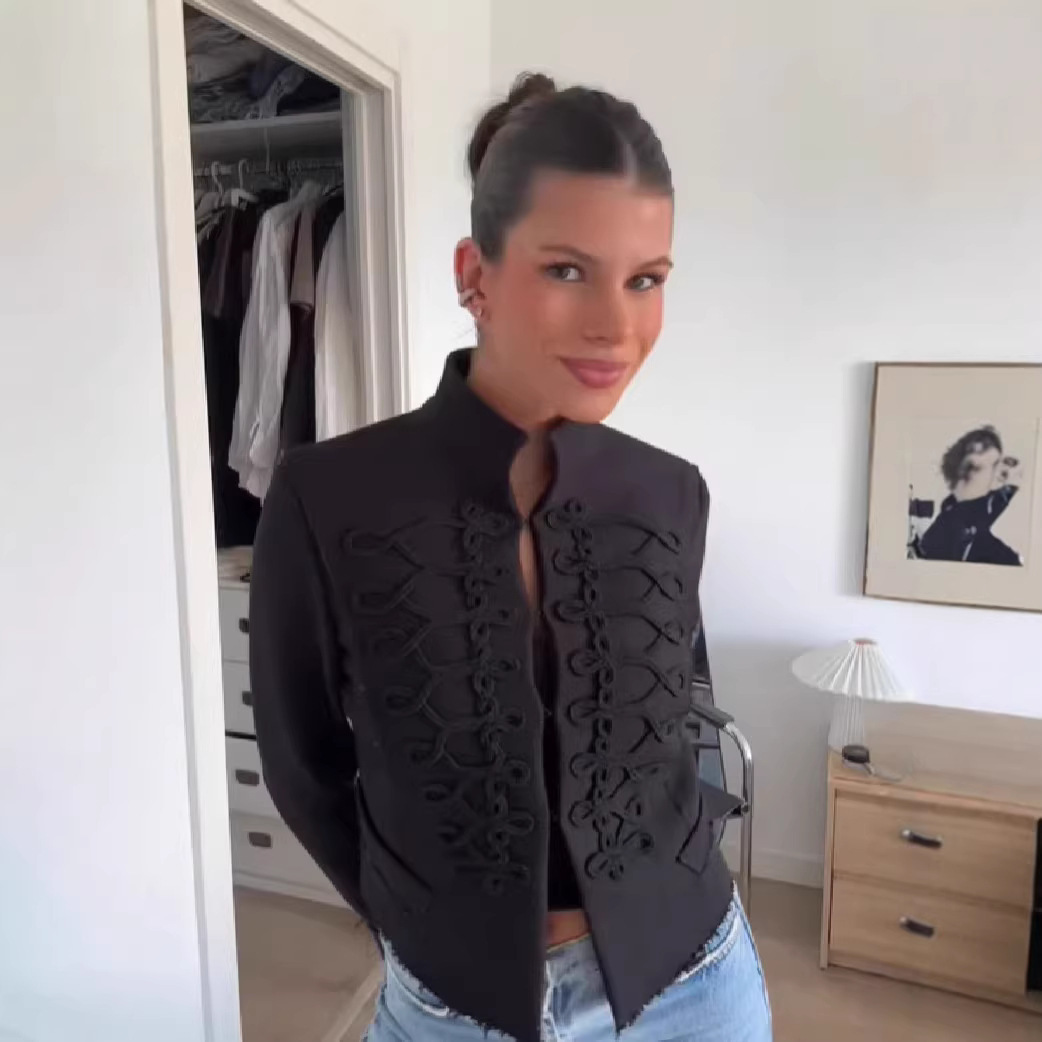 Womens Retro Stand Collar Button-Placket Short New Chinese-Style Jacket - Image 4