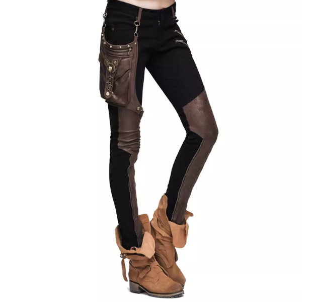 Street-style Punk And Western Rock Patchwork Solid-color Pencil Pants For Women - Image 2