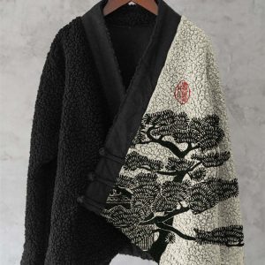Womens Digital-Print Kimono Cardigan Fleece Jacket