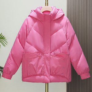 Womens Loose Padded Short Hooded Bread-Style Cotton Jacket