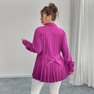 Elegant Casual Solid-color Shirt With Waist Pleats