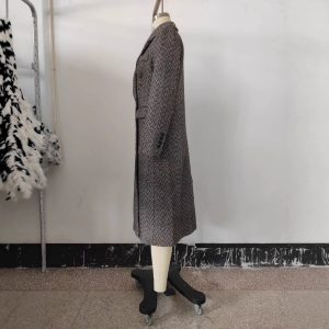 Womens British-style Commuter Herringbone Loose Wool Coat