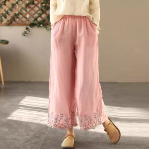 Moms Summer Cotton-linen Wide-leg Pants For Women