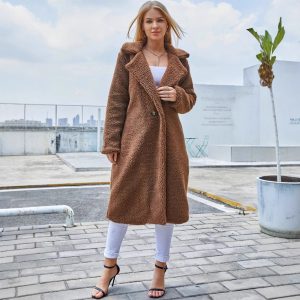 Solid-color Long-sleeve Coat With A Lapel Collar