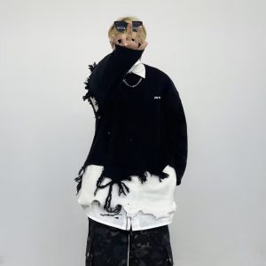 Mens Relaxedfit HighendDesignforward Color-block Knit Couples Sweater