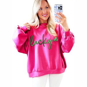 Womens Color-Block Letter Embroidery Crewneck Sweatshirt