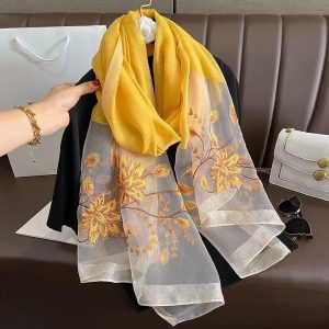 Versatile Embroidered Silk-Feel Thermal Scarf