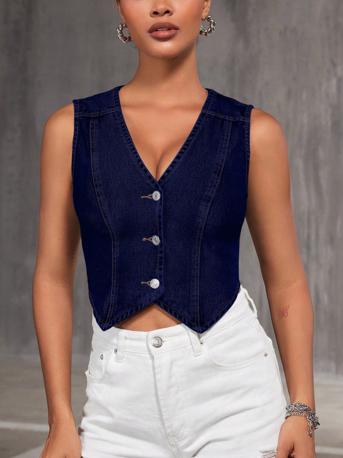 Womens V-neck Denim Vest Top - Image 7