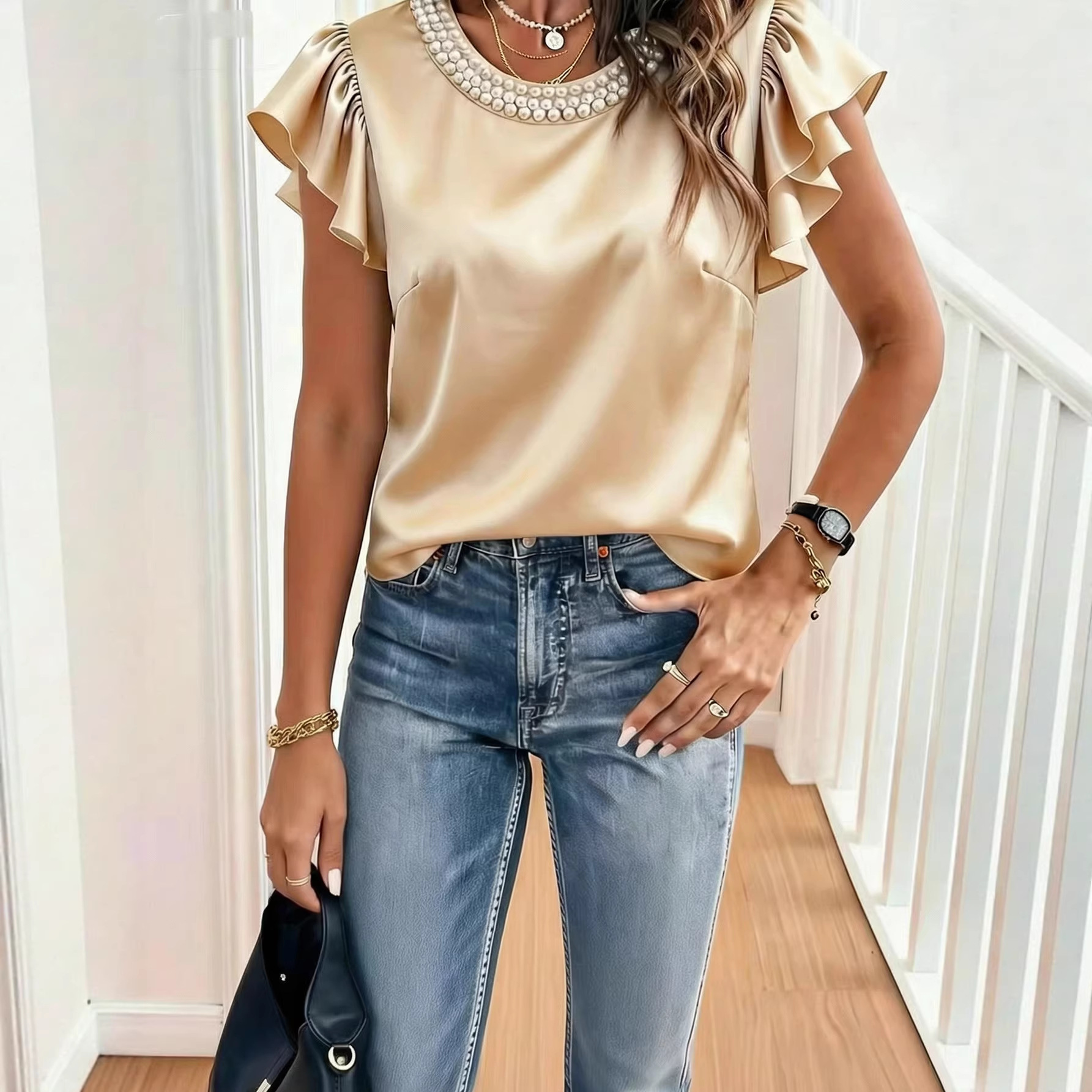 Stylish And Minimalist Womens Short Sleeve Top - الصورة 3