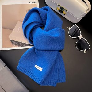 Womens Solid-Color Knitted Sheep Wool Scarf