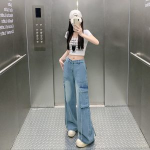 Figure-flattering Straight-leg Floor-length Pants With Large Pocketsversatile And Easy To Style