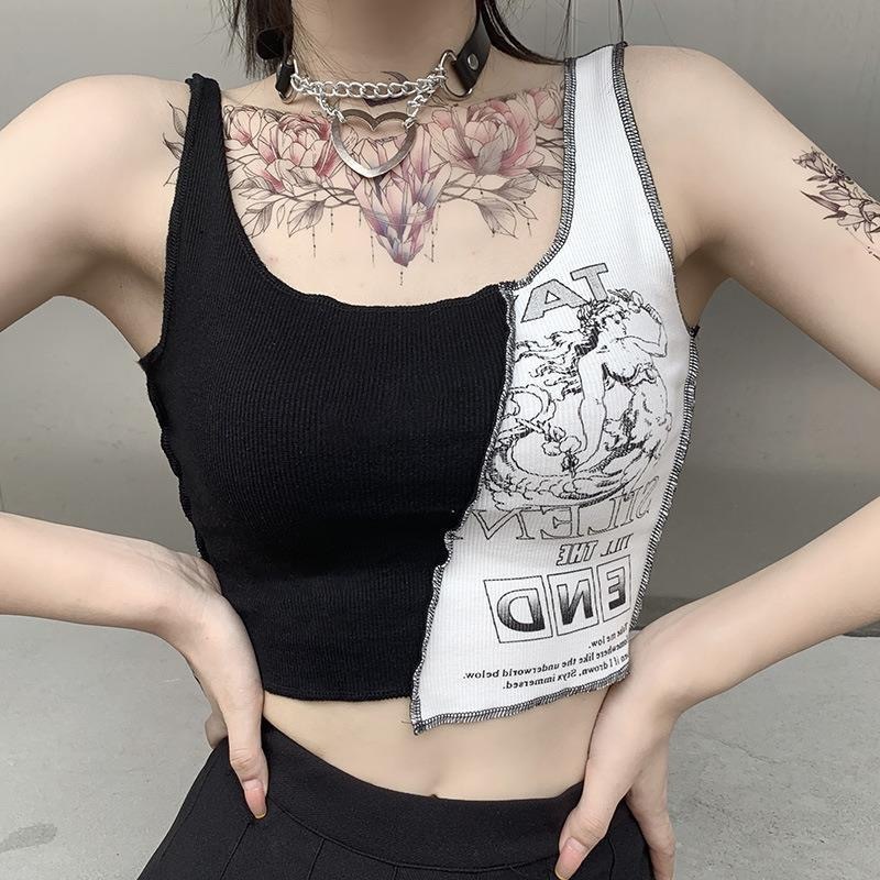 Street Style Womens Tank Top With Patchwork Print - Image 4