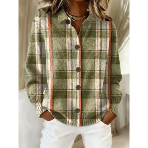 Womens Loose-Fit Long-Sleeve Shirt With A Bold Colorful Plaid Print
