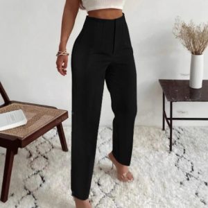 Womens High-Waisted Slimming Straight-Cut Casual Cropped Pants