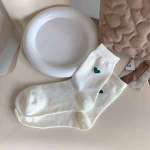 Spring Womens Heart-patterned Mid-calf Socks