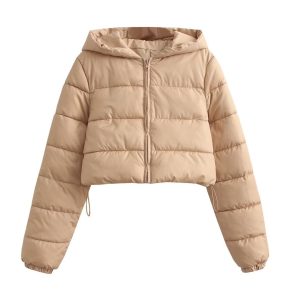 Womens Short Multi-Colored Cotton Puffer Jacket With Hood