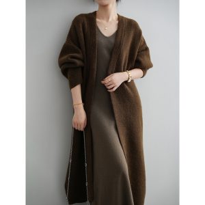 Womens Casual Long-sleeve Solid-color Sweater Cardigan