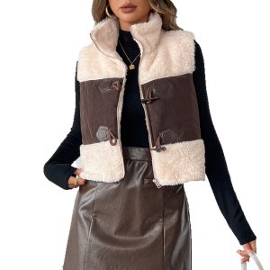 New Color-blocked Lambswool Vest With Integrated Leather And Fur