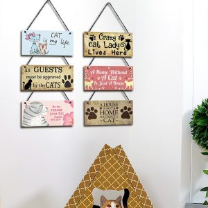 Wooden Cat Pendant For Pets Vintage Style