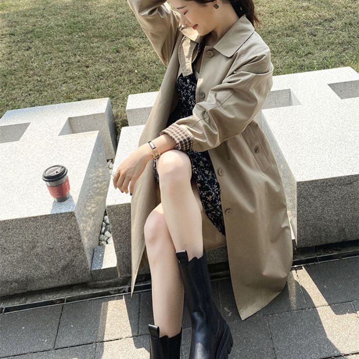 Plaid Patchwork Loose And Versatile Drape Coat - الصورة 7