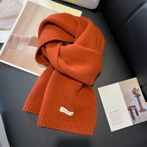 Womens Solid-Color Knitted Sheep Wool Scarf