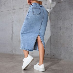 Womens Solid-Color High-Waist Plus-Size Split Pencil Skirt