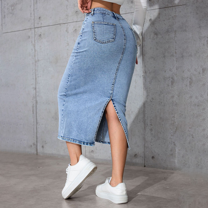 Womens Solid-Color High-Waist Plus-Size Split Pencil Skirt - Image 3