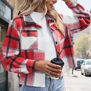 Stylish Slim-fit Sophisticated Plaid Coat For Women