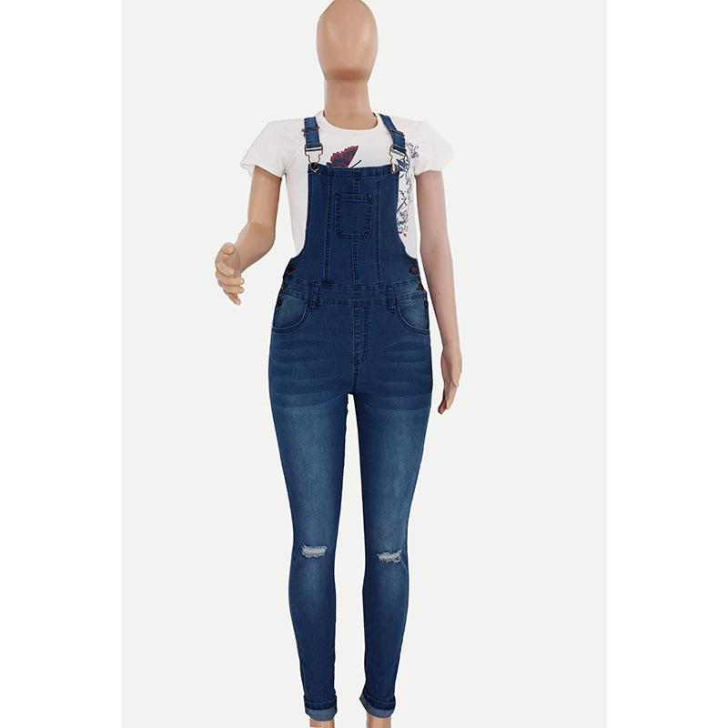 Womens Ripped Washed Denim Overalls - Image 6