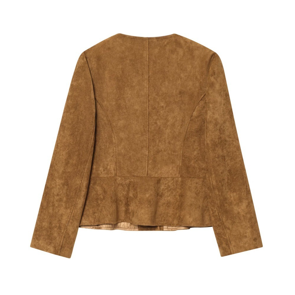 Womens Crew-Neck Long-Sleeve A-Line Hem Jacket Coat - الصورة 3