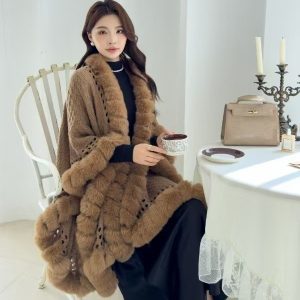 Solid-color Thickened Warm Womens Rabbit-fur Shawl