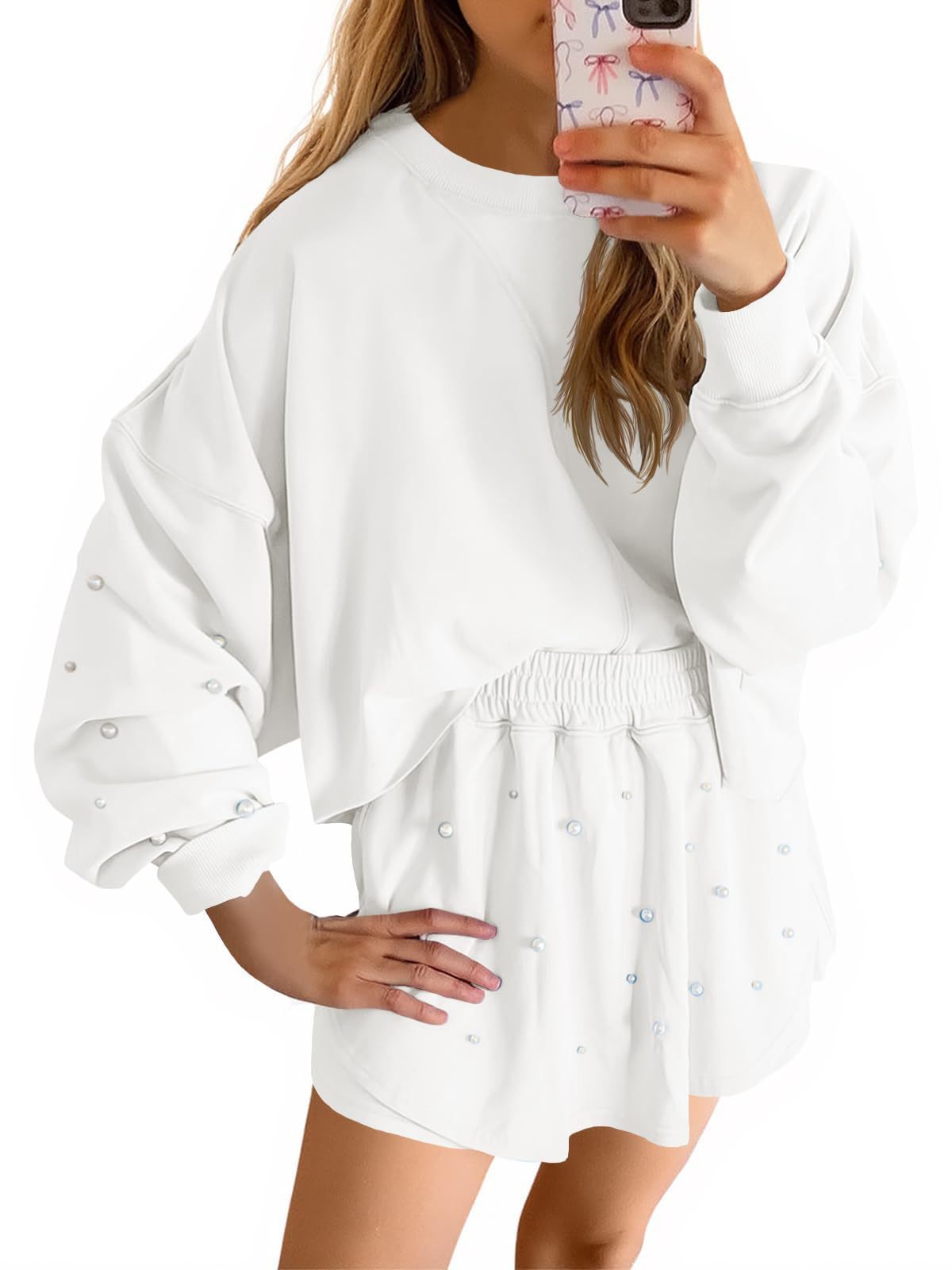Womens Casual Long-sleeve Top And Shorts Set - الصورة 6