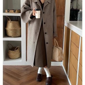 Solid-color, Sophisticated, Vintage-style Double-faced Cashmere Wool Coat With Added Thickness