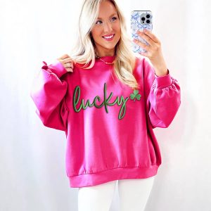 Womens Color-Block Letter Embroidery Crewneck Sweatshirt