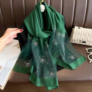 High-end Printed And Beaded Shawlscarf For Outerwear