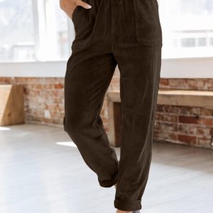 European And American Casual Pants Fashion Solid Color Corduroy Wide-leg Pants Women's Pants