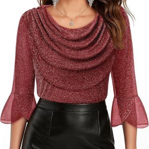 Womens Sophisticated Elegant Off-shoulder Mesh Blouse