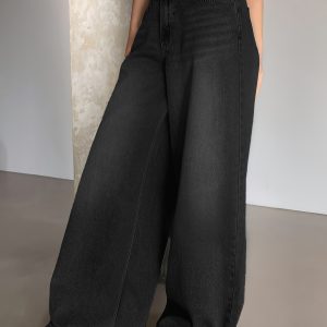 Water-washed Blue Wide-leg Extra-long Floor-length Jeans