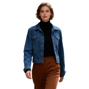 Womens Blue Slim-Fit Washed Denim Jacket